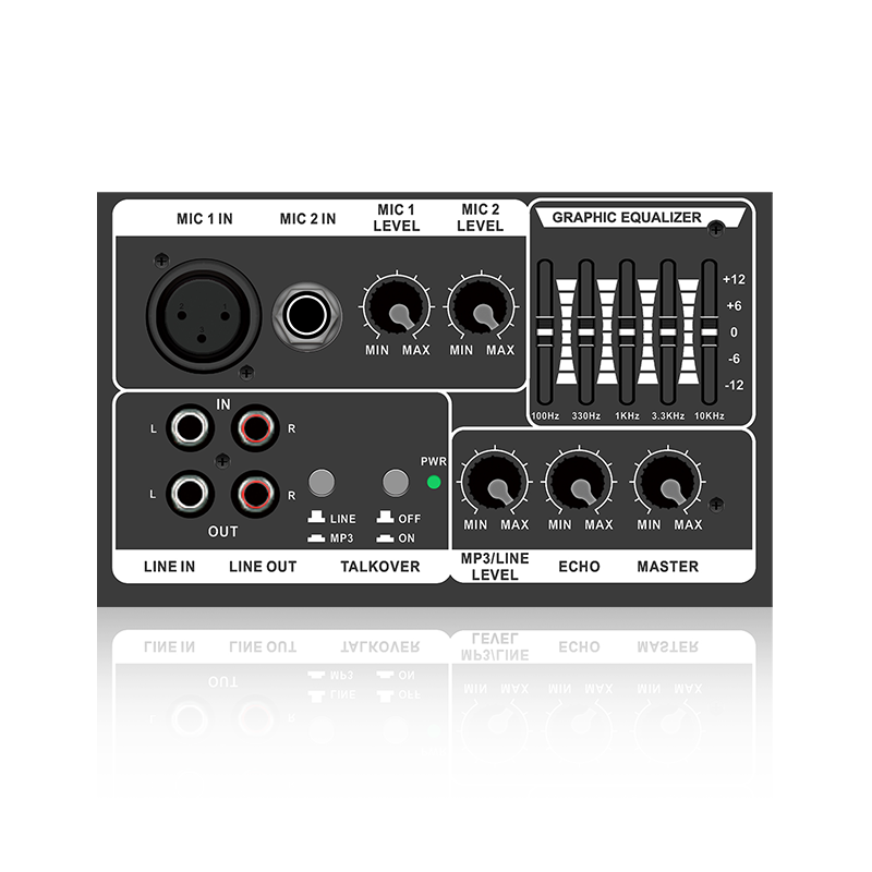 PL13-5EQ+AC: Dva mikrofonska kanala i horizontalni analogni funkcionalni modul s prioritetom mikrofona za pojačalo klase AB